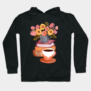 Cute Watercolor Books Flowers and Coffee Cup Hoodie